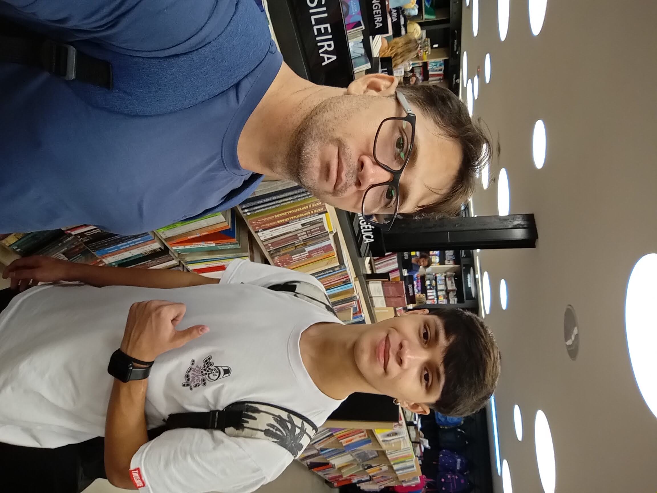 Harlem and Rian at a bookstore